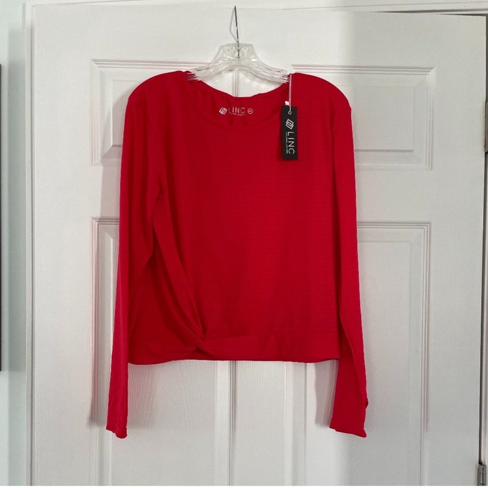 Linc Active Red Great Things Long Sleeve Cropped Workout Top NWT